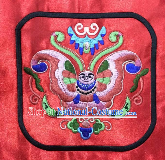 Chinese Traditional National Embroidered Butterfly Red Applique Dress Patch Embroidery Cloth Accessories