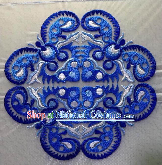 Chinese Traditional National Blue Embroidered Applique Dress Patch Embroidery Cloth Accessories