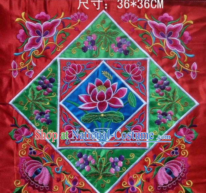 Chinese Traditional National Embroidered Lotus Red Applique Dress Patch Embroidery Cloth Accessories