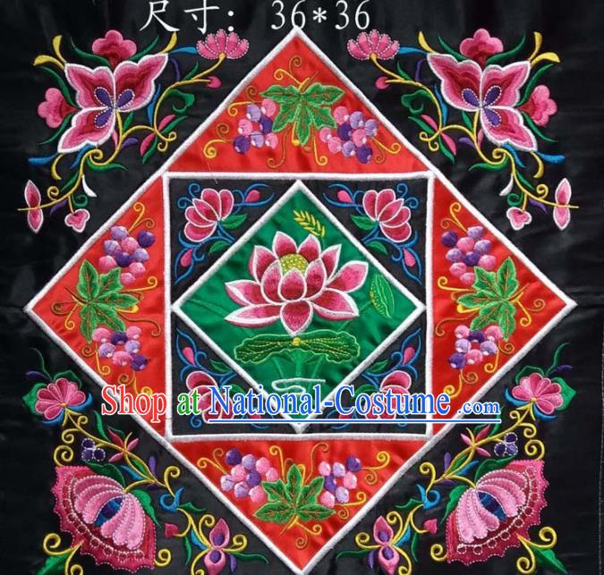 Chinese Traditional National Embroidered Lotus Black Applique Dress Patch Embroidery Cloth Accessories