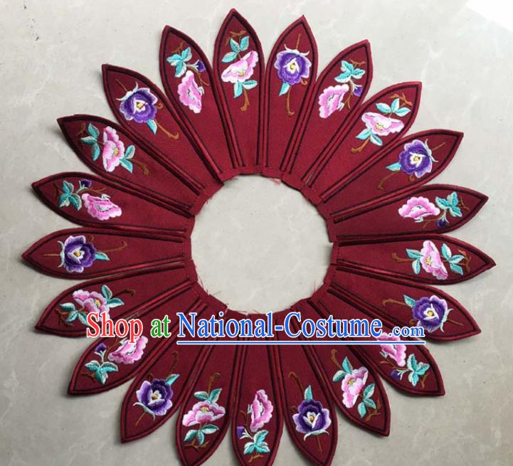 Chinese Traditional Embroidery Peony Wine Red Collar Shoulder Accessories National Embroidered Patch