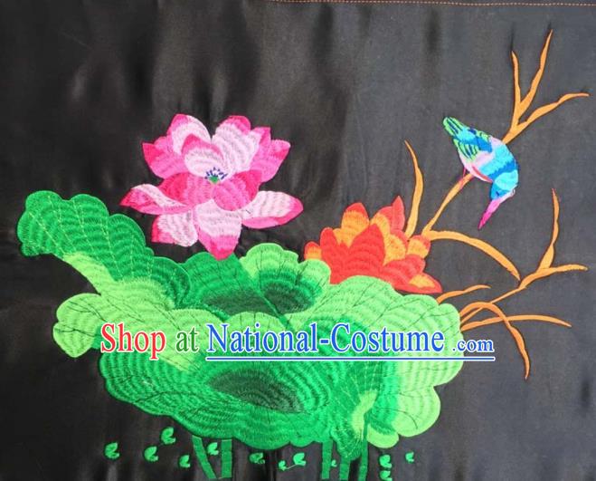 Chinese Traditional National Embroidered Lotus Bird Applique Dress Patch Embroidery Cloth Accessories