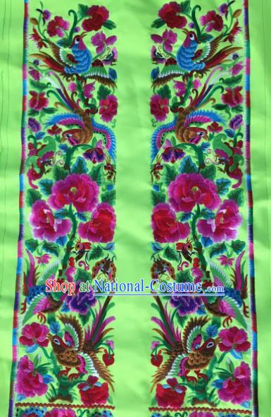 Chinese Traditional National Embroidered Phoenix Peony Green Applique Dress Patch Embroidery Cloth Accessories