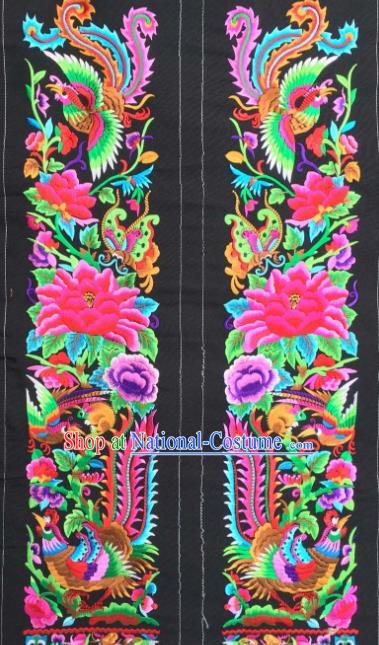 Chinese Traditional National Embroidered Phoenix Peony Black Applique Dress Patch Embroidery Cloth Accessories