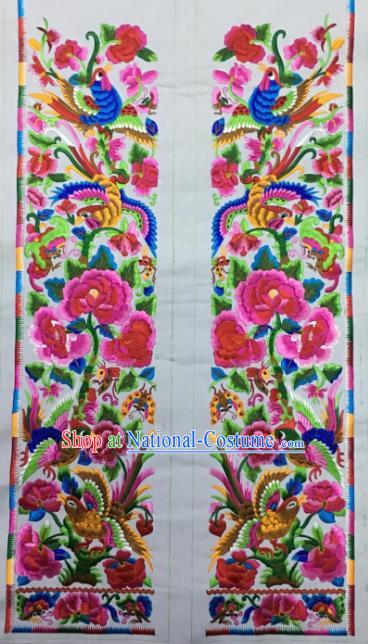 Chinese Traditional National Embroidered Phoenix Peony White Applique Dress Patch Embroidery Cloth Accessories