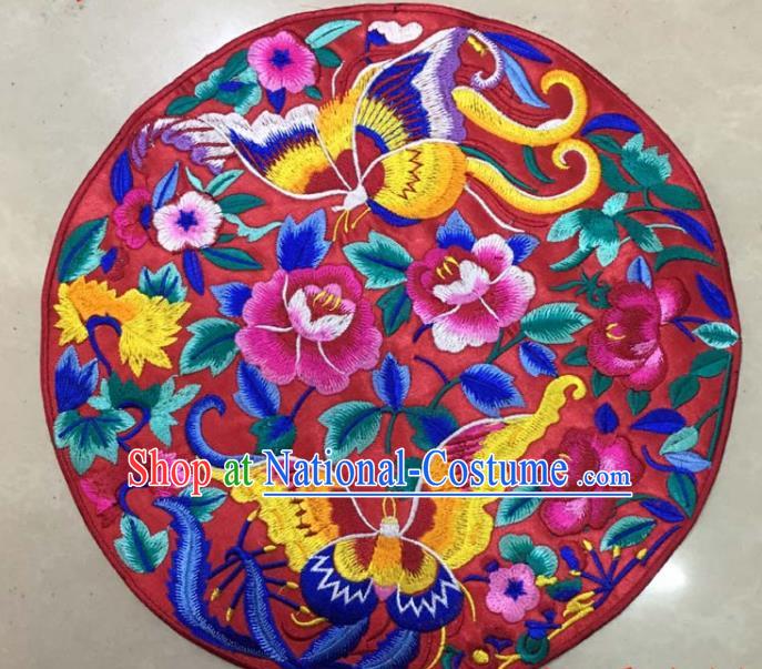 Chinese Traditional National Embroidered Butterfly Peony Red Applique Dress Patch Embroidery Cloth Accessories