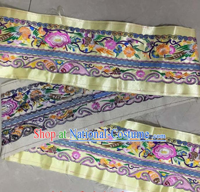 Chinese Traditional National Embroidered Peony Birds Yellow Applique Dress Patch Embroidery Cloth Accessories