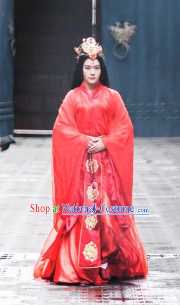 Chinese Drama Ancient Princess Costumes Jia Feng Xu Huang Traditional Han Dynasty Court Lady Red Hanfu Dress for Women