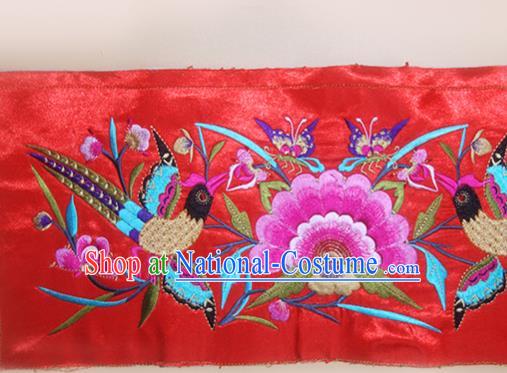 Chinese Traditional Embroidered Phoenix Peony Red Applique National Dress Patch Embroidery Cloth Accessories