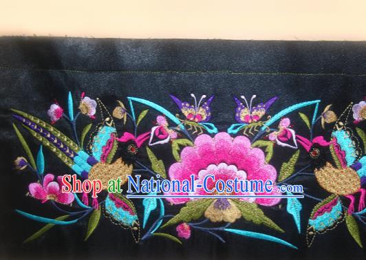 Chinese Traditional Embroidered Phoenix Peony Black Applique National Dress Patch Embroidery Cloth Accessories