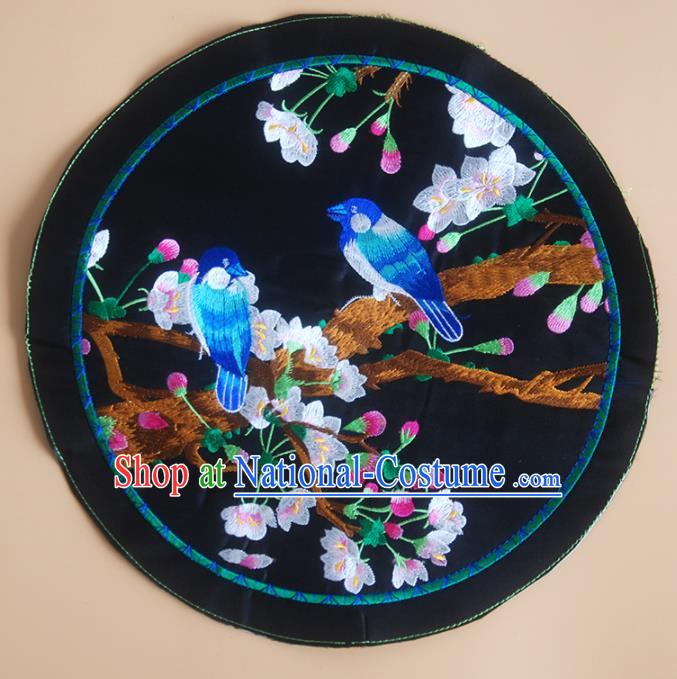 Chinese Traditional Embroidered Plum Birds Applique National Dress Patch Embroidery Cloth Accessories