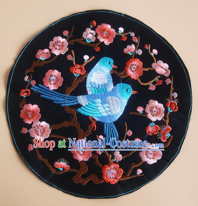 Chinese Traditional Embroidered Red Plum Birds Applique National Dress Patch Embroidery Cloth Accessories