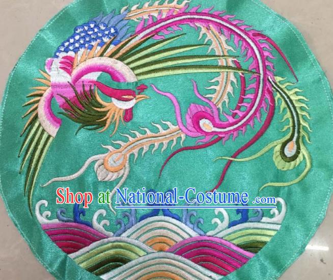 Chinese Traditional Embroidered Phoenix Green Round Applique National Dress Patch Embroidery Cloth Accessories