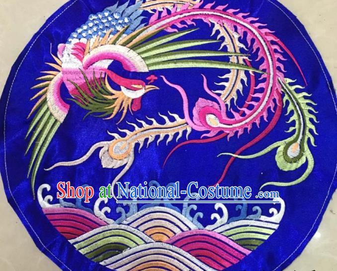 Chinese Traditional Embroidered Phoenix Royalblue Round Applique National Dress Patch Embroidery Cloth Accessories