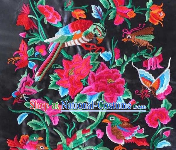 Chinese Traditional Embroidered Peony Birds Applique National Dress Patch Embroidery Cloth Accessories