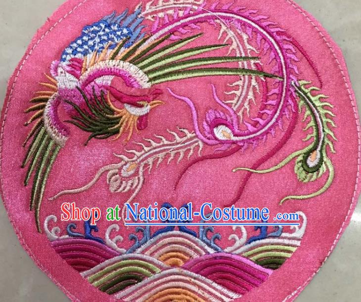 Chinese Traditional Embroidered Phoenix Pink Round Applique National Dress Patch Embroidery Cloth Accessories