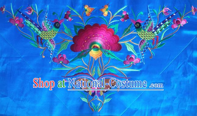 Chinese Traditional National Embroidered Phoenix Peony Blue Applique Dress Patch Embroidery Cloth Accessories