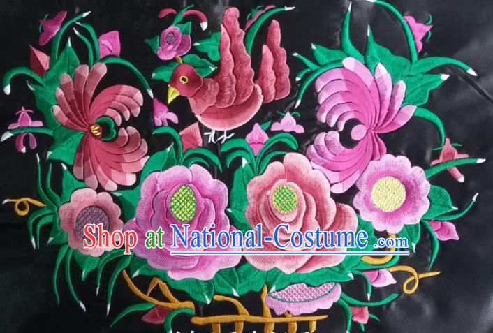 Chinese Traditional Embroidered Pink Chrysanthemum Peony Applique National Dress Patch Embroidery Cloth Accessories