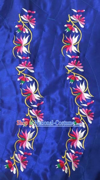 Chinese Traditional Embroidered Lotus Royalblue Applique National Dress Patch Embroidery Cloth Accessories