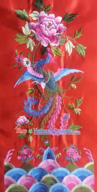 Chinese Traditional Embroidered Phoenix Peony Red Applique National Dress Patch Embroidery Cloth Accessories