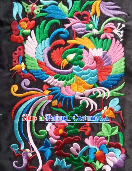 Chinese Traditional Embroidered Bird Black Applique National Dress Patch Embroidery Cloth Accessories