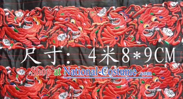 Chinese Traditional Red Embroidered Applique National Dress Patch Embroidery Cloth Accessories