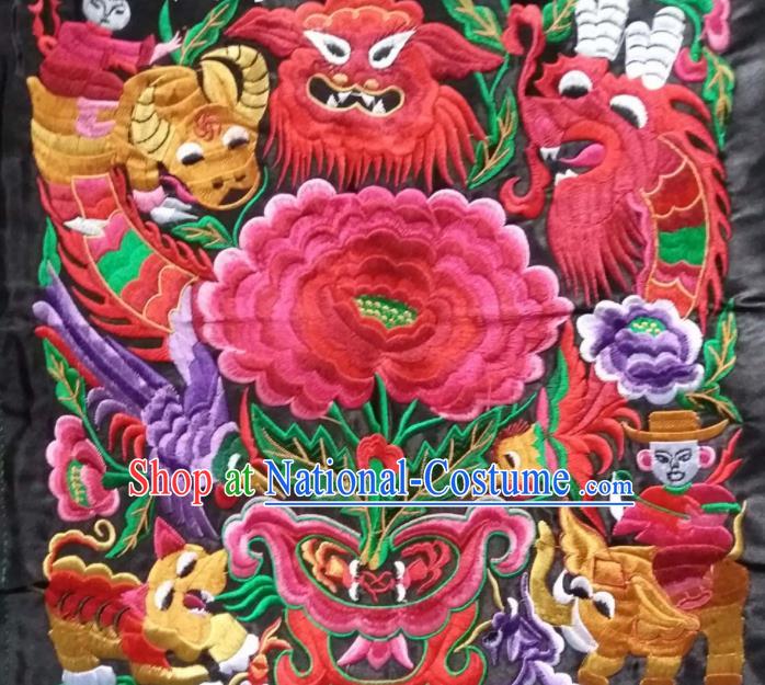 Chinese Traditional Embroidered Tiger Peony Applique National Dress Patch Embroidery Cloth Accessories