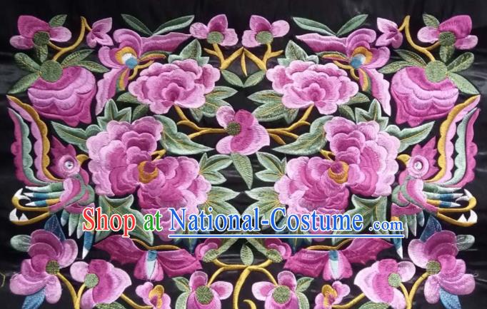 Chinese Traditional Embroidered Purple Peony Birds Applique National Dress Patch Embroidery Cloth Accessories