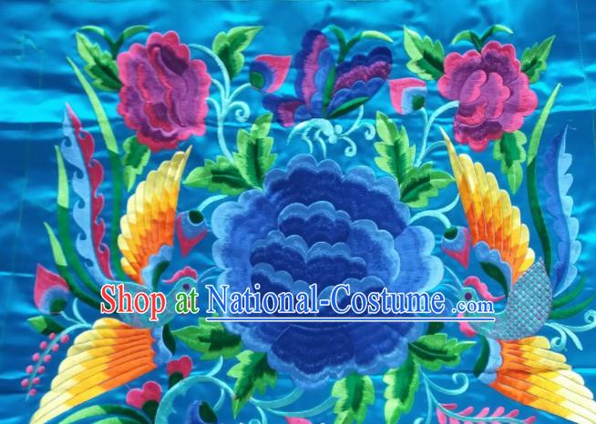 Chinese Traditional Embroidered Blue Peony Butterfly Applique National Dress Patch Embroidery Cloth Accessories