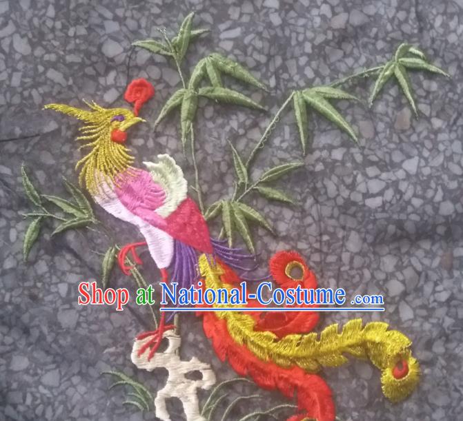 Chinese Traditional Embroidered Phoenix Bamboo Applique National Dress Patch Embroidery Cloth Accessories