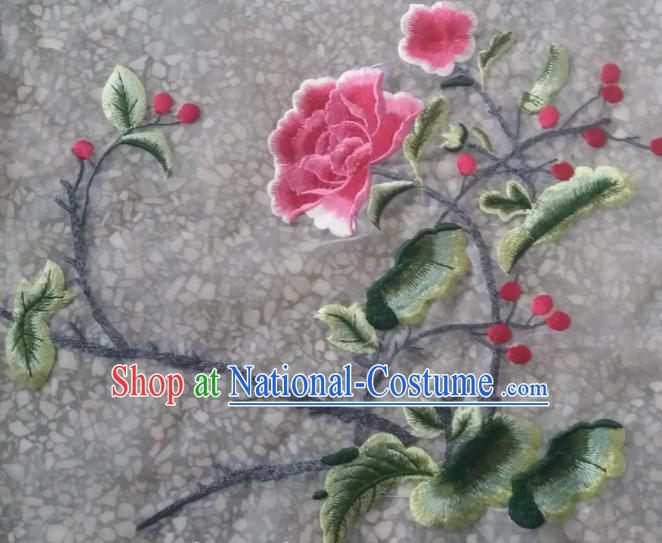 Chinese Traditional Embroidered Pink Peony Applique National Dress Patch Embroidery Cloth Accessories