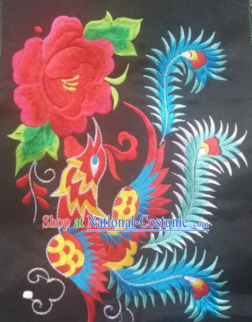 Chinese Traditional Embroidered Red Peony Phoenix Applique National Dress Patch Embroidery Cloth Accessories