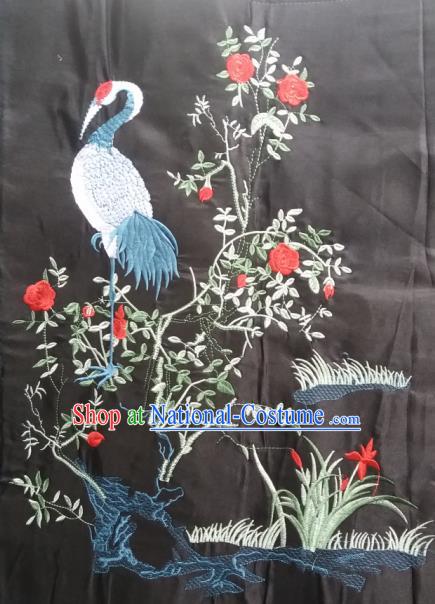 Chinese Traditional Embroidered Orchid Crane Black Applique National Dress Patch Embroidery Cloth Accessories