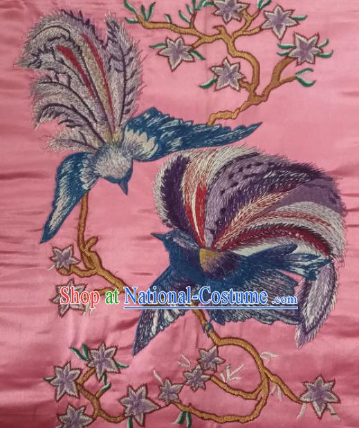 Chinese Traditional Embroidered Birds Pink Applique National Dress Patch Embroidery Cloth Accessories