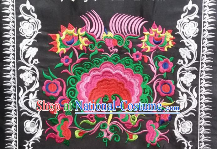 Chinese Traditional Embroidered Flowers Black Applique National Dress Patch Embroidery Cloth Accessories