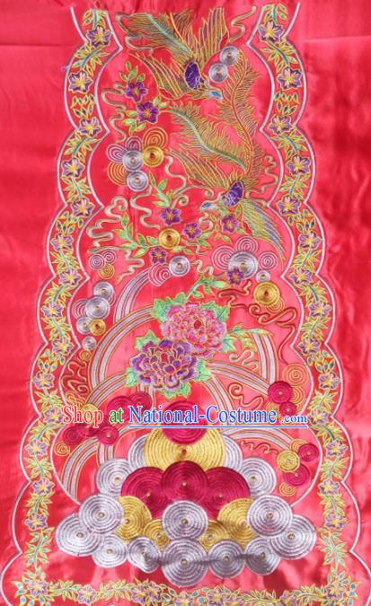 Chinese Traditional Embroidered Peony Phoenix Red Applique National Dress Patch Embroidery Cloth Accessories