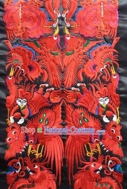 Chinese Traditional Embroidered Red Phoenix Applique National Dress Patch Embroidery Cloth Accessories