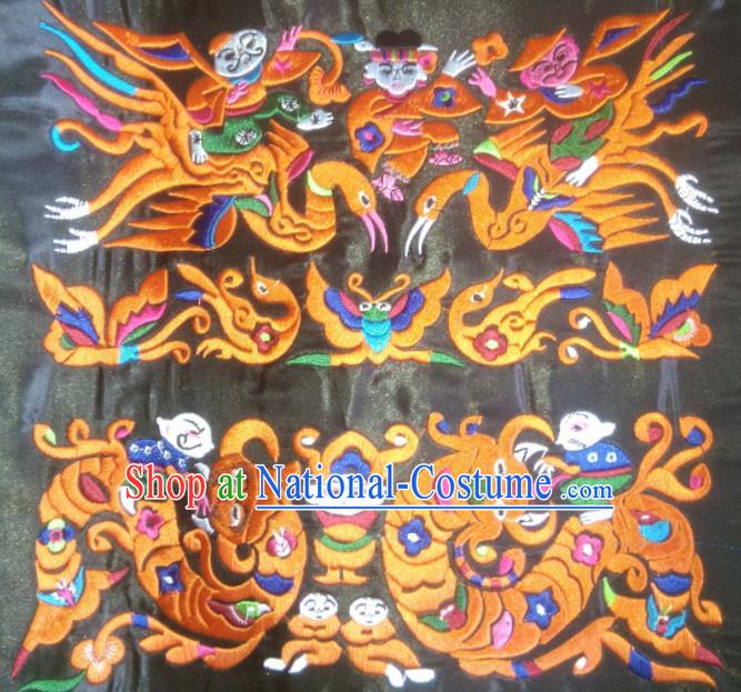 Chinese Traditional Embroidered Golden Phoenix Applique National Dress Patch Embroidery Cloth Accessories