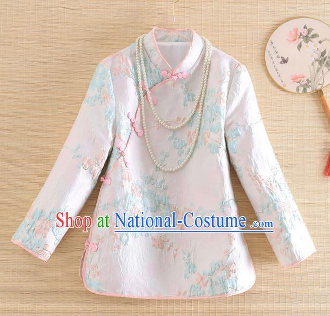 Chinese Traditional Tang Suit White Blouse National Costume Qipao Upper Outer Garment for Women