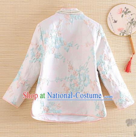 Chinese Traditional Tang Suit White Blouse National Costume Qipao Upper Outer Garment for Women