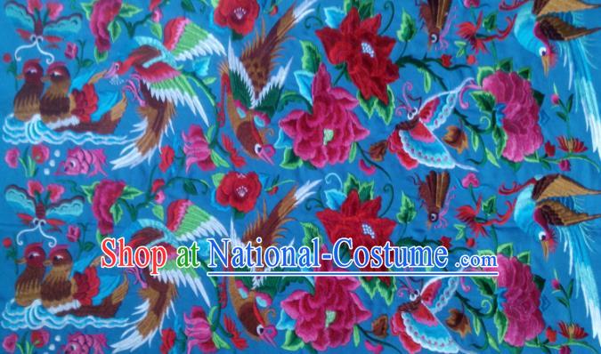 Chinese Traditional Embroidered Mandarin Duck Lotus Blue Applique National Dress Patch Embroidery Cloth Accessories