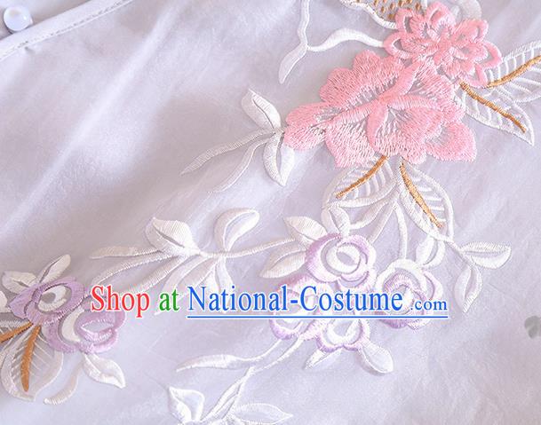 Chinese Traditional Tang Suit Embroidered Lilac Blouse National Costume Qipao Upper Outer Garment for Women