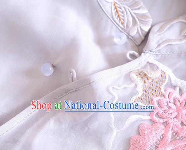 Chinese Traditional Tang Suit Embroidered Lilac Blouse National Costume Qipao Upper Outer Garment for Women