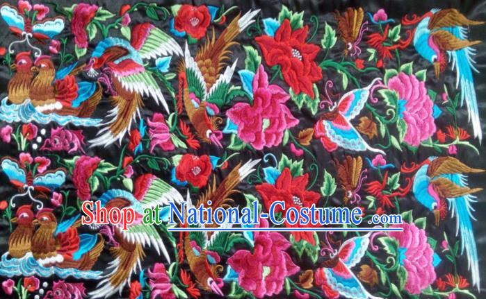 Chinese Traditional Embroidered Mandarin Duck Lotus Black Applique National Dress Patch Embroidery Cloth Accessories