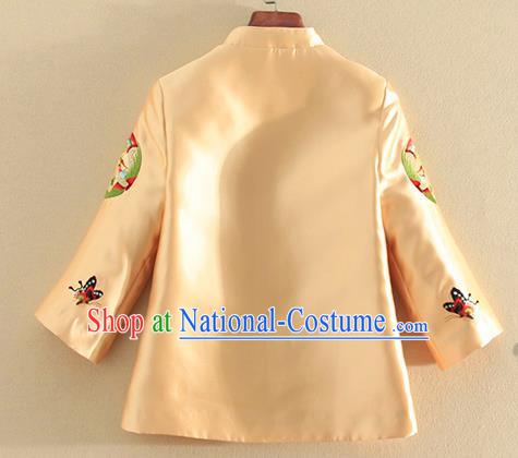 Chinese Traditional Tang Suit Embroidered Butterfly Phoenix Golden Shirt National Costume Qipao Upper Outer Garment for Women