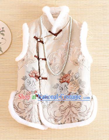 Chinese Traditional Embroidered Beige Vest National Dress Waistcoat for Women