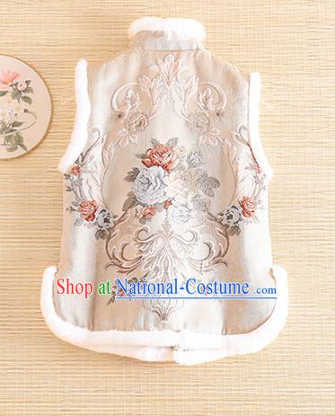 Chinese Traditional Embroidered Beige Vest National Dress Waistcoat for Women