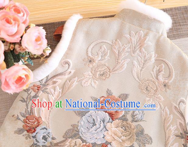 Chinese Traditional Embroidered Beige Vest National Dress Waistcoat for Women