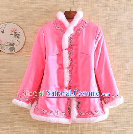 Chinese Traditional Winter Pink Jacket National Costume Qipao Upper Outer Garment for Women