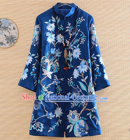 Chinese Traditional Embroidered Royalblue Jacket National Costume Qipao Upper Outer Garment for Women